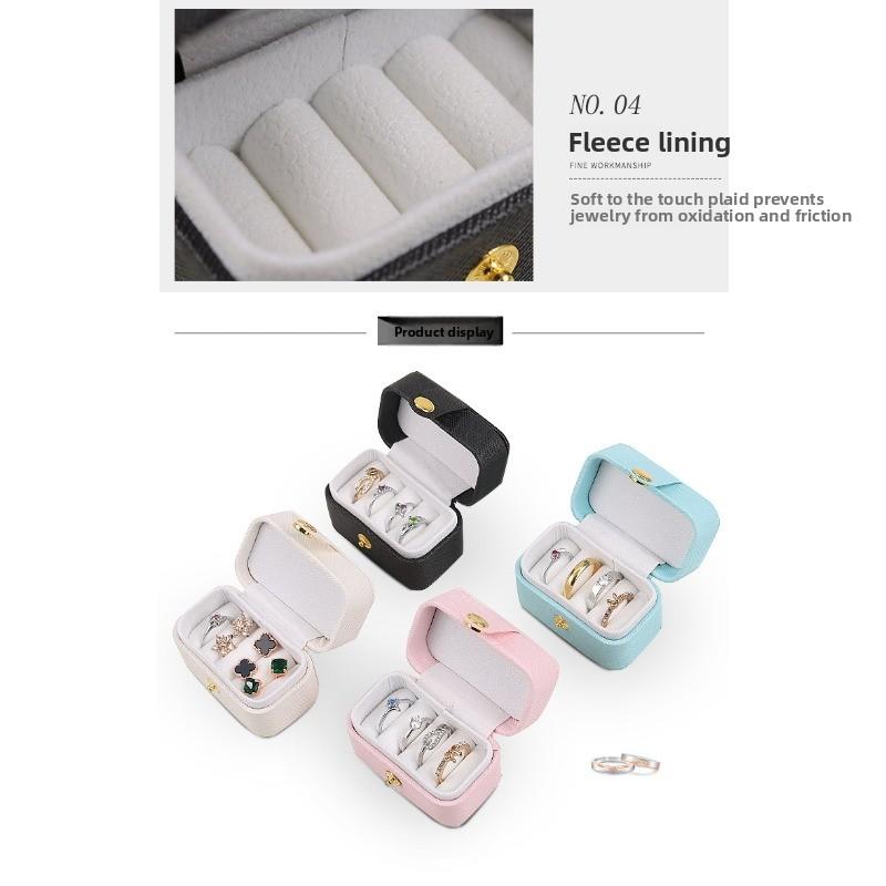 Portable Jewelry Box Pu Mini Ring Box Earring Storage Jewelry Box Snap Button