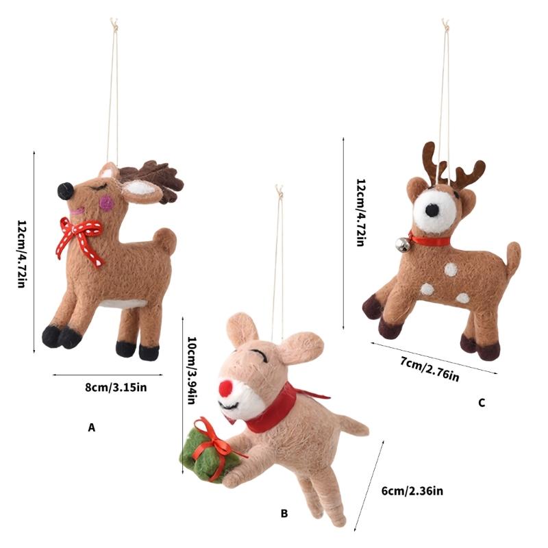 Soft Fabric Christmas Deer Hanging Ornament with Display Loop, Stuffed Tree Accent for Winter Table and Room Styling
