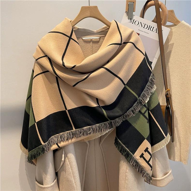 Women's High-Quality Wool Cashmere Scarf: Thick, Warm, Tassel Shawl for Autumn and Winter