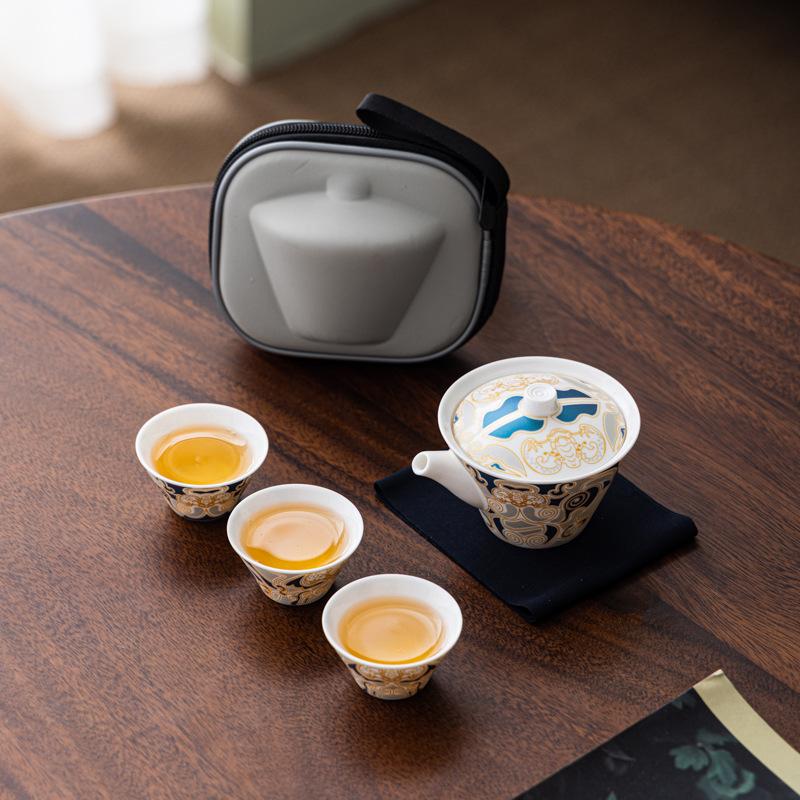 Ceramic Portable Travelling Teapot Teacup Tea Set Outdoor Camping Household Kung Fu Tea Set One Pot Three Cups Teaware Set New