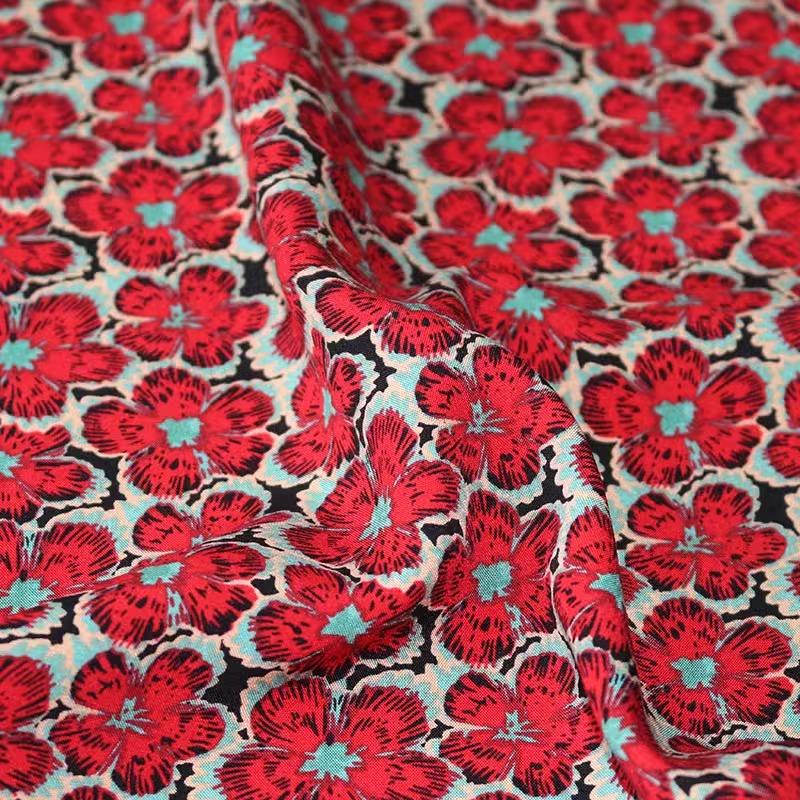 Flower Printed Rayon Viscose Fabric Soft By The Meter for Skirts Pajamas Clothes Cheongsam Diy Sewing Cloth Floral White Green