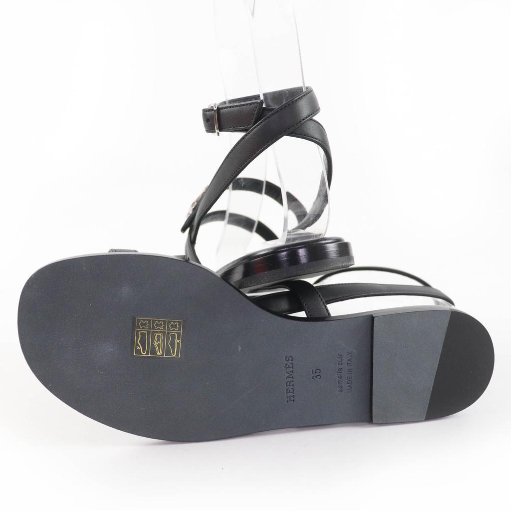 Pristine HERMES Sandals Armoni HMetal Ankle Strap Leather black leather Women 35 Used