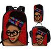 Classic Popular Novelty African Girl 3D Printed 3pcs/Set Pupil School Bags Laptop Daypack Backpack Lunch Bag Pencil Case