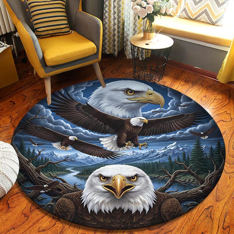 Eagle Bear Round Area Rug,Carpet Rug for Living Room Bedroom Sofa Playroom Decor,Non-slip Floor Mat