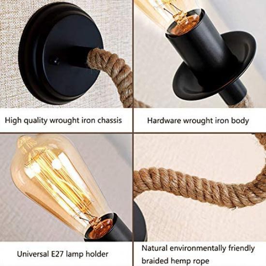 Retro Hemp Rope LED Wall Lamp American Retro Light Wall Sconce Living Loft Lighting Vanity Light Indoor Sconce Wall Lights