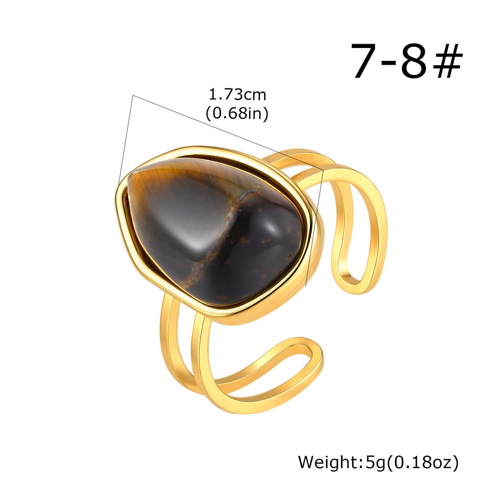 Luxury Vintage Blue Natural Stone Rings for Women Stainless Steel 18K Gold Plated Tiger Eyes Stone Open Ring Jewelry Gifts