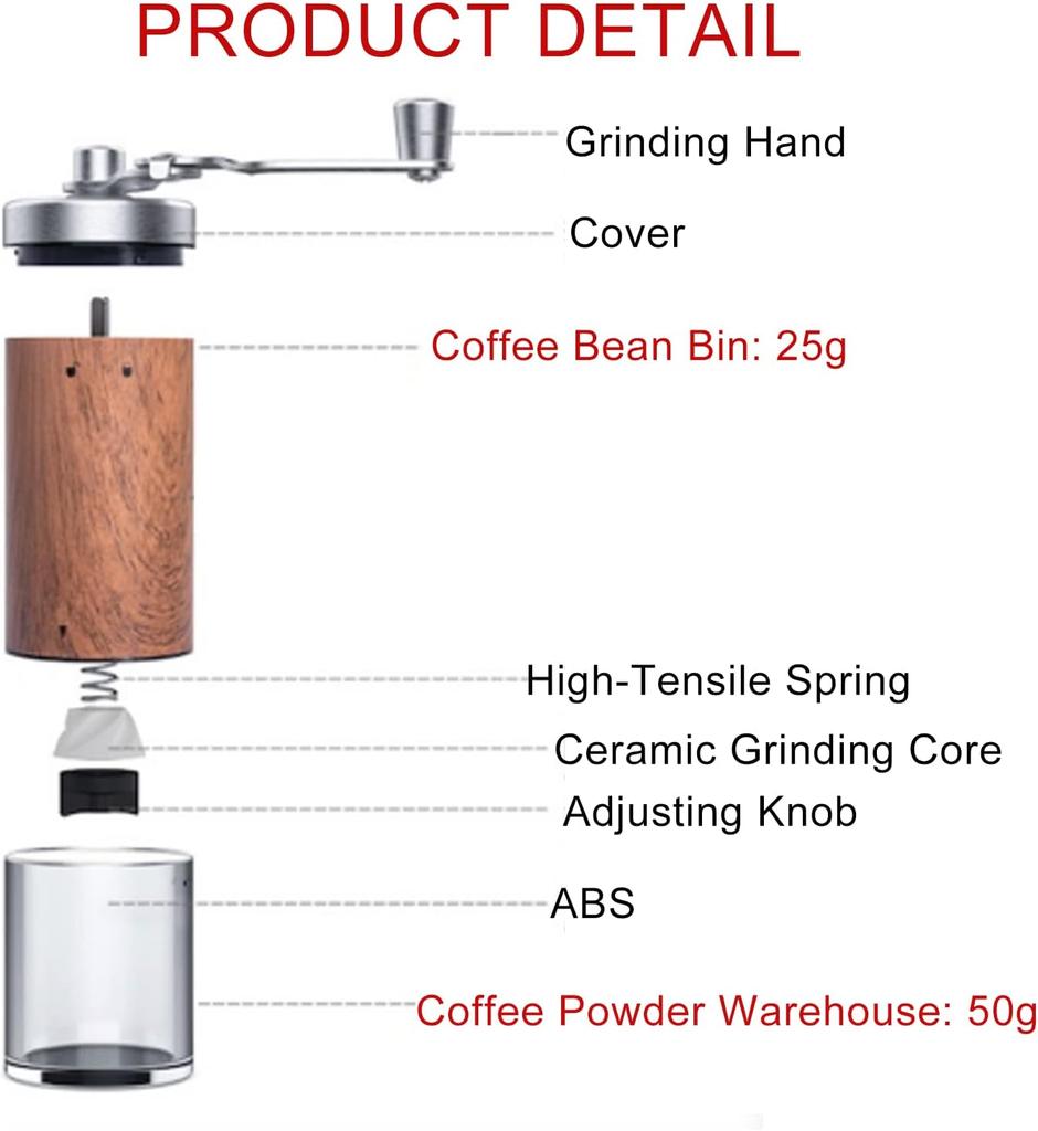 Grinder, Coffee Bean Grinder with Adjustable Settings, Stainless Steel Hand Coffee Mill, Coffee Grinder Manual for