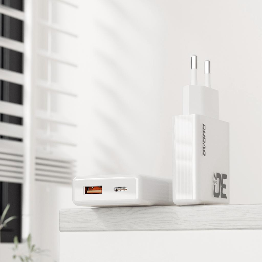 GaN 30W USB-A - USB-C Wall Charger with USB-C Cable - White