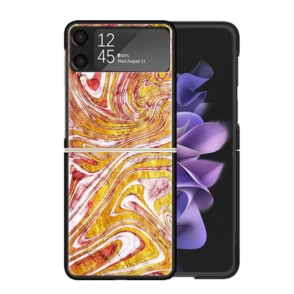 Fashion Gold Pink Geometric Marble Clear Phone Case For Samsung Z Flip 7 6 5 4 3 Galaxy ZFlip7 ZFlip6 ZFlip5 ZFlip4 ZFlip3 5G Pr