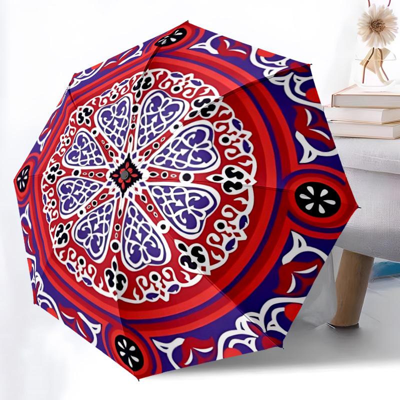 1pc Mandala Pattern Automatic Folding Umbrella - Portable Collapsible Design, 8-Rib Iron Frame, Durable Fabric Yy251125075