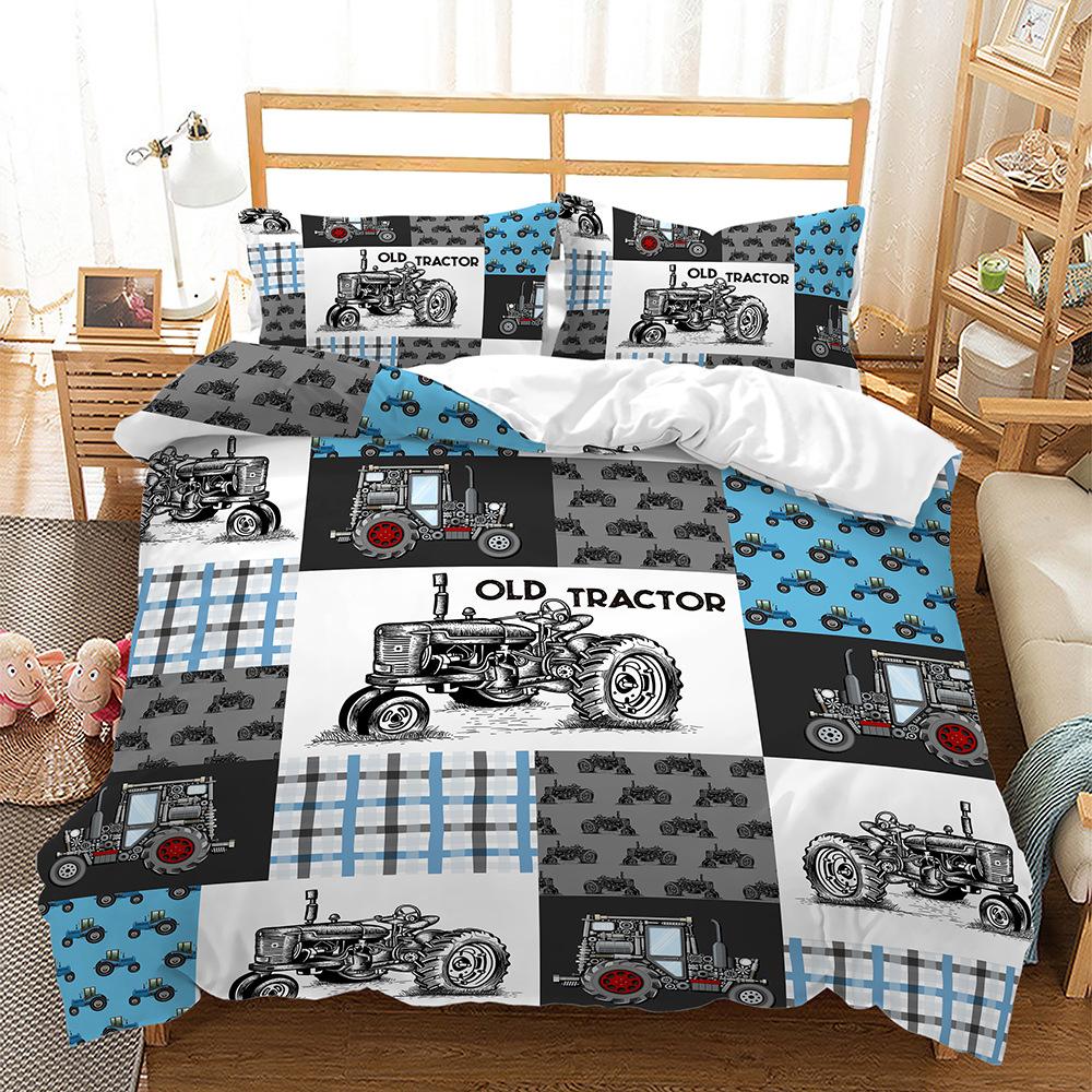 Excavator Engineering Lathe Three-Piece Quilt Cover 3D Digital Printing Kit Four-Piece Set