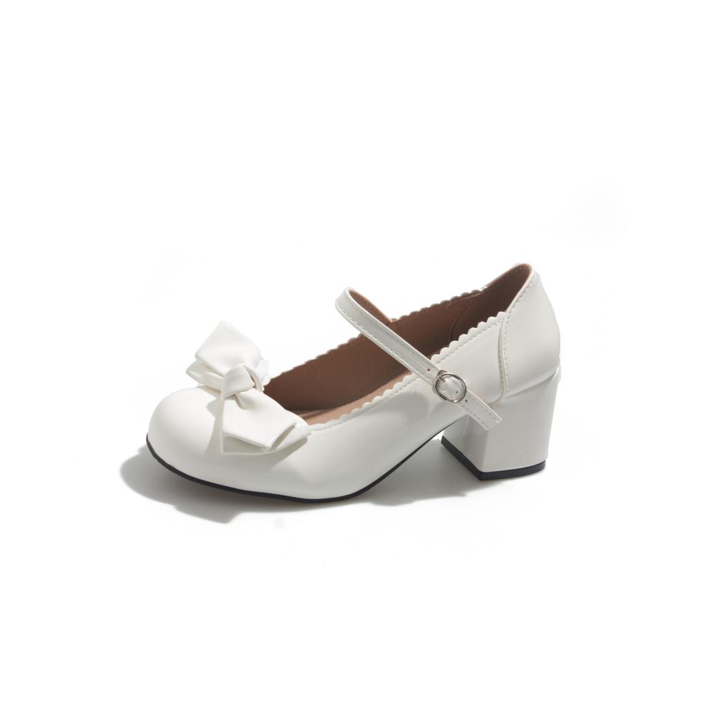 Spring Autumn Mary Jane Shoes Pink White Fashion Shallow Round Toe Mid Heel Shoes Ladies Elegant Outdoor Single Pumps Shoes