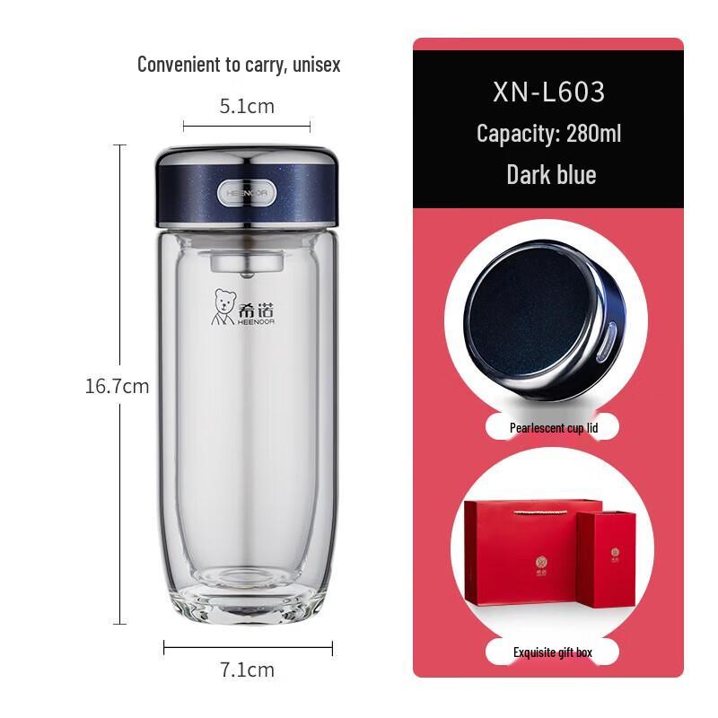 XINUO Double-Wall Borosilicate Glass Travel Mug