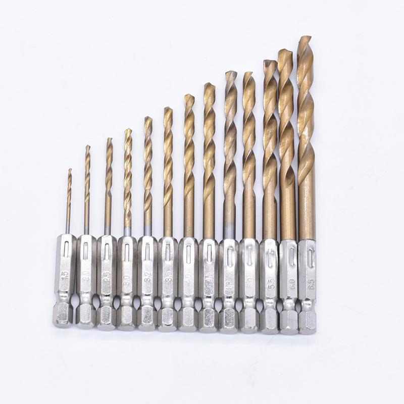 13-Piece Titanium-Plated Hex Shank Twist Drill Set, 1.5-6.5mm High-Speed Steel Bits for Electric Drills