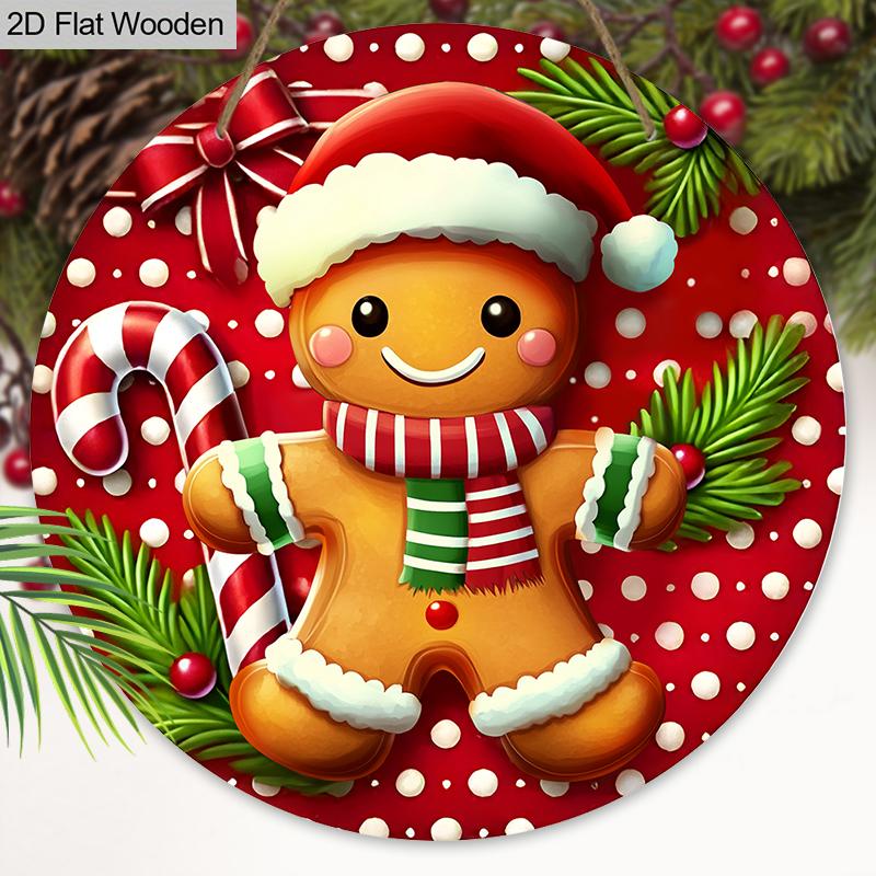 Weihnachts-Holzschild mit entzückendem Lebkuchenmann-Muster - Navidad-Schild für Haustür, Wandbehang-Dekor - Idealer Weihnachtsschmuck