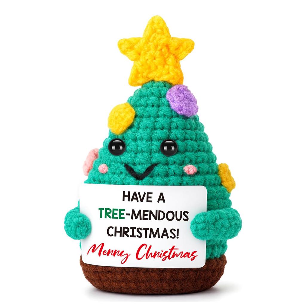New Funny Emotional Support Positive Crochet Cake Doll Christmas Home Decoration Handmade Knitted Cake Desk Ornament