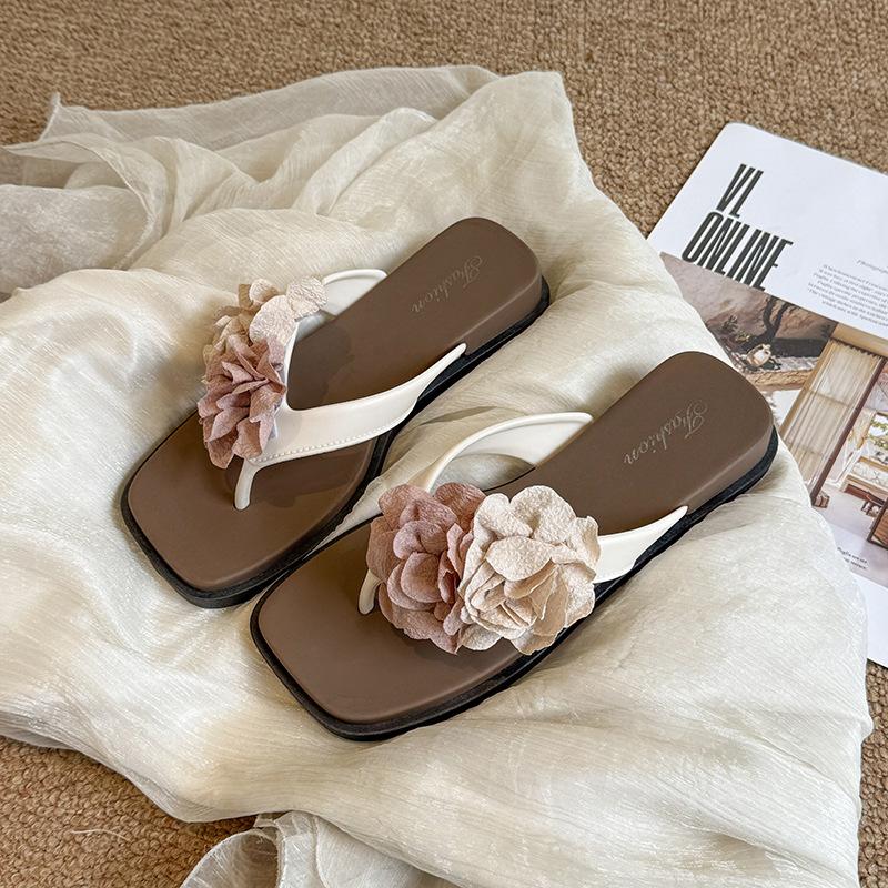 

Women s 3D Floral Flat Sandals Boho Braided Flower Flip Flops Platform Slides Summer Non-Slip Slippers Square Open Toe Beach Dress Shoes for Women 38/39 белый