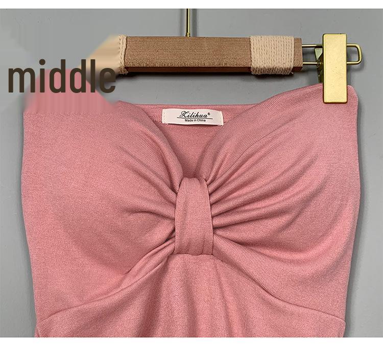 Korean Slimming Bow-Detail Ruched Bodycon Bandeau Dress for Women