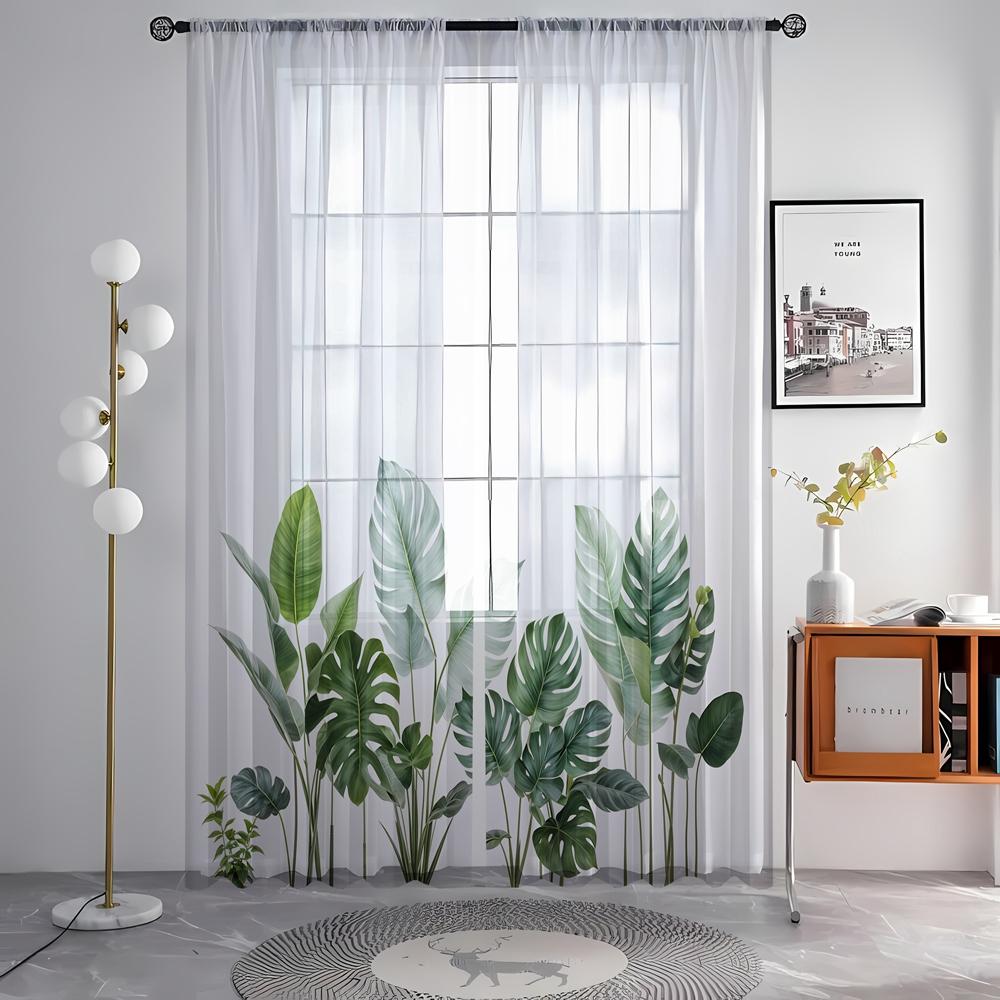 2 st HD digitalt tryckta gröna bananer fönsterskärm heminredningsstil dekoration vardagsrum sovrum stånggenomgående gardineffekt st