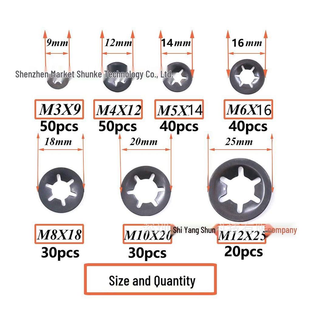 260-Piece Manganese Steel Retaining Ring Set (M3-M12)