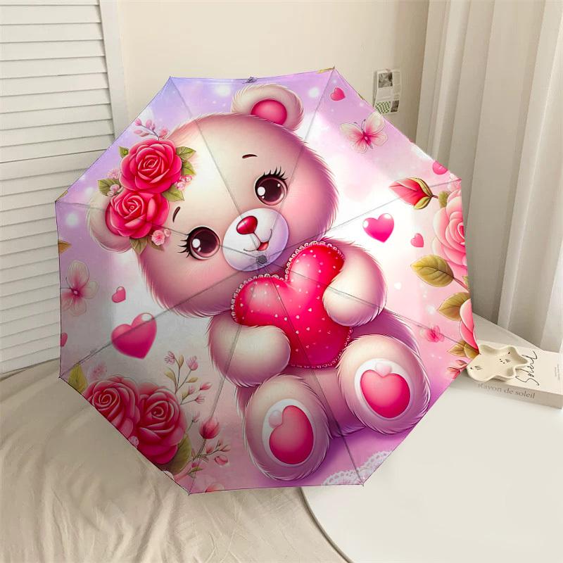 

1PC Bear Heart Umbrella-9-Rib Reinforced, Automatic Open, Lightweight & Durable, Cute Fashion Accessory for Outdoor-P0760