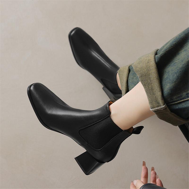 Fashion New Autumn Winter Cow Leather Women Boot Fashion Short Boots Square Toe Chunky Heel Boots for Women Large Size High Heels