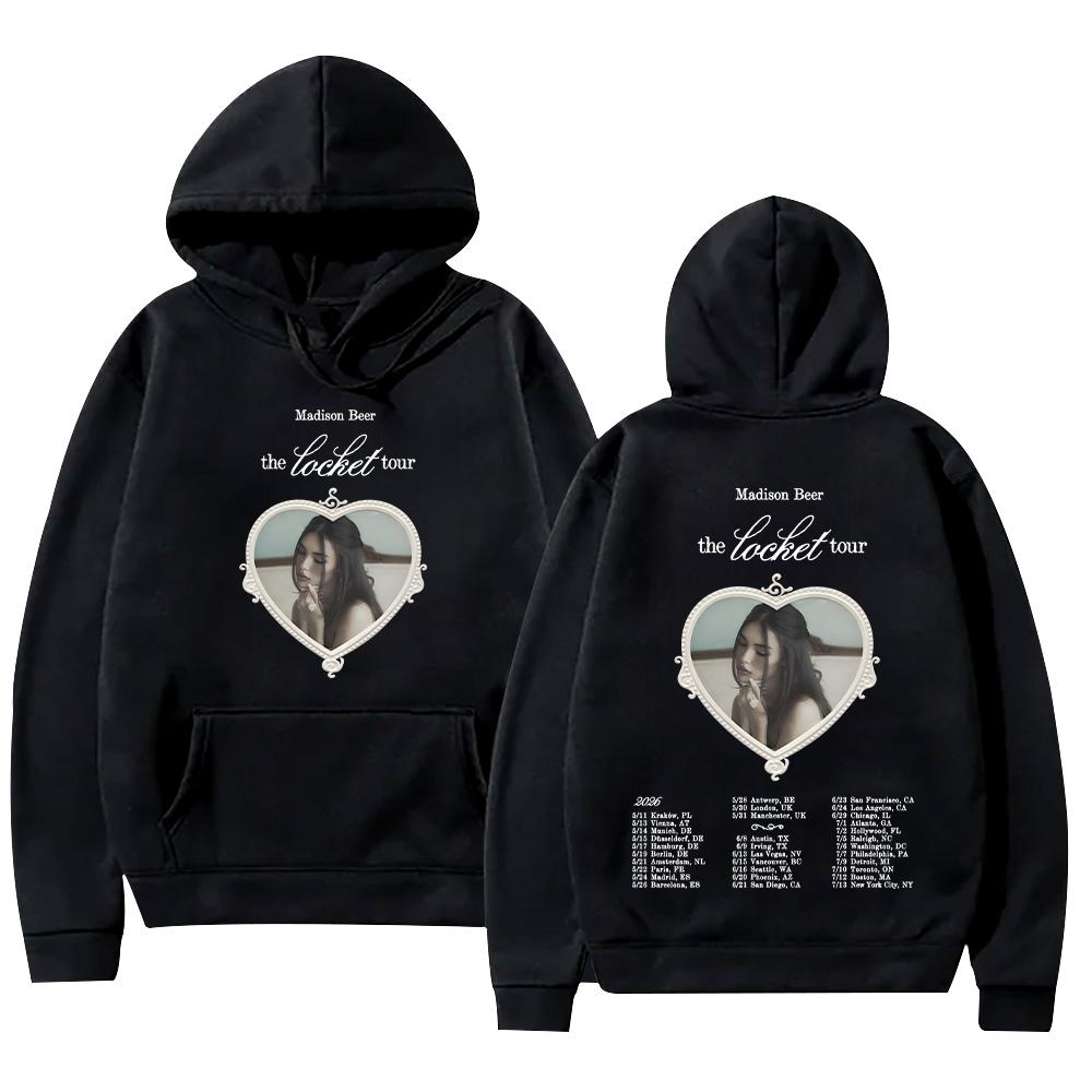Толстовки Madison Beer The Locket Tour 2026, Графическая одежда, Стиль Y2K, Новые свитшоты, Модные повседневные пуловеры XS чёрный