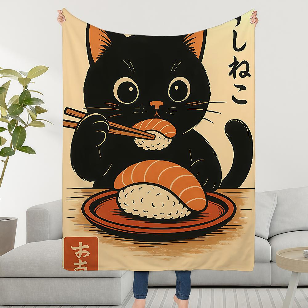 Blanket Throw Black Super Cosy Plush Living Sushi Room Sofa Couch Childish Birthday Cat Gifts