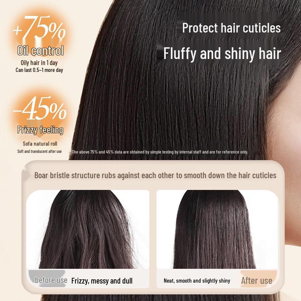 Portable Dual-Use Boar Bristle Brush for Straight & Curly Hair - Compact Massage Comb for Men & Women