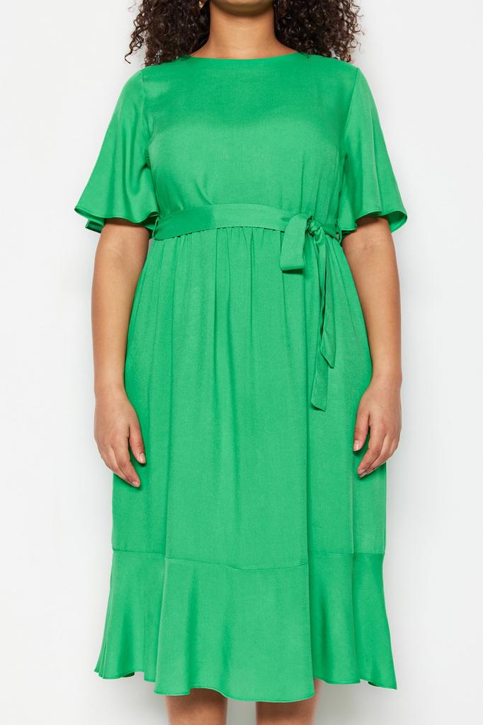 Modisches, lässiges, kurzärmliges Midi-Braun-A-Linien-Webkleid für Damen