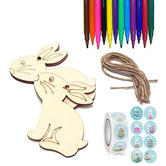 Easter Egg Pendant Creative Shape Exquisite Pattern Smooth Edge Burr Free Easy To Hang Wooden Egg Hanging Pendant Decal DIY Craft Kit Home Supplies