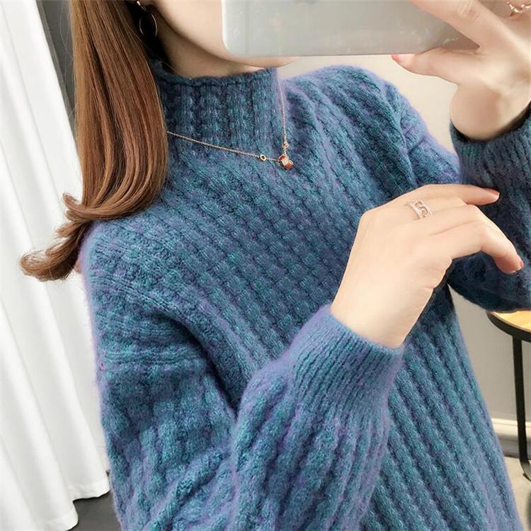 Korean-Japanese Style Autumn/Winter Thick Loose Pullover Sweater for Women with Half High Neck.