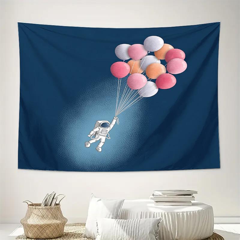 Astronaut With Balloons Wall Tapestry, Space Adventure & Dream Art, Whimsical Home Decor For Kids & Bedroom