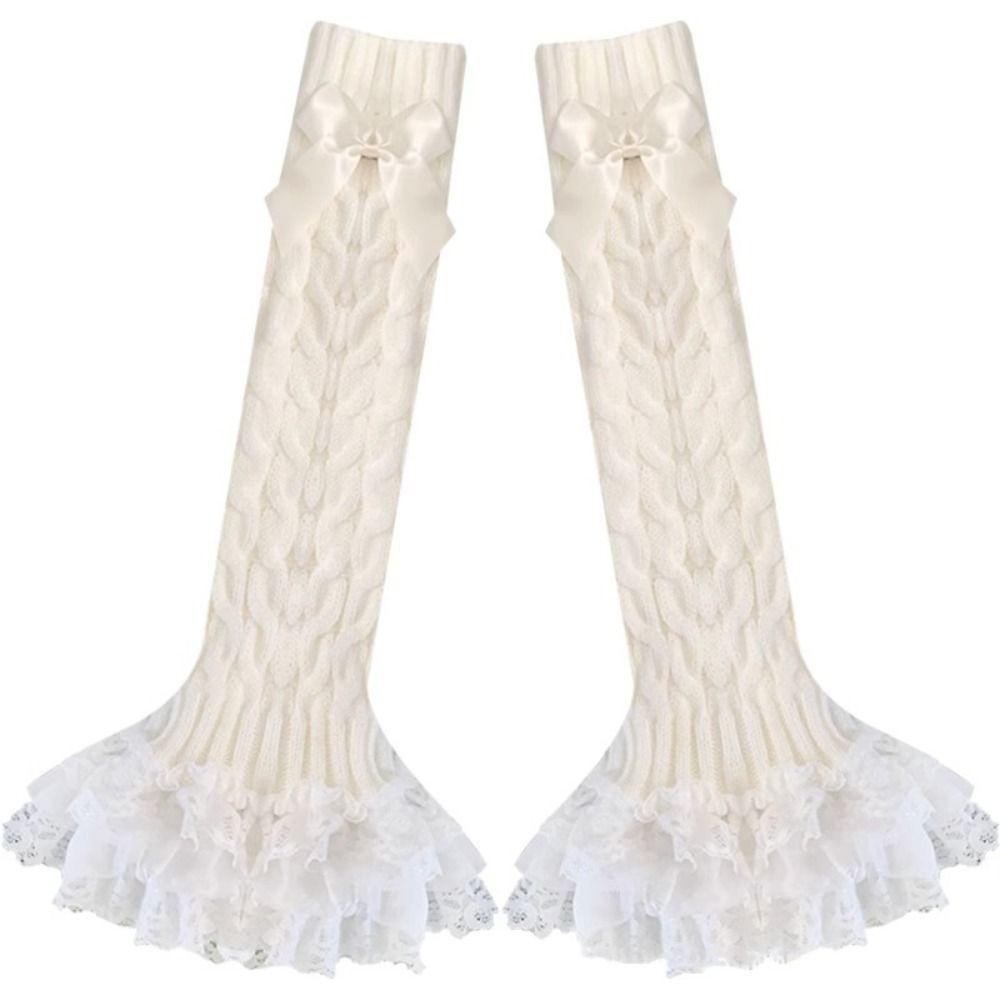 Lolita Style Knitted Leg Warmer Bow Tiered Boot Socks Legging Stockings Women's Accessories
