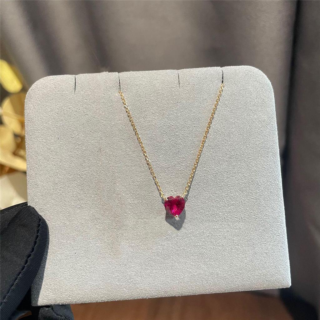 S925 Silber & 14K vergoldet Minimalistische Halskette mit rotem Korund für Damen - Japanischer & Koreanischer Stil.