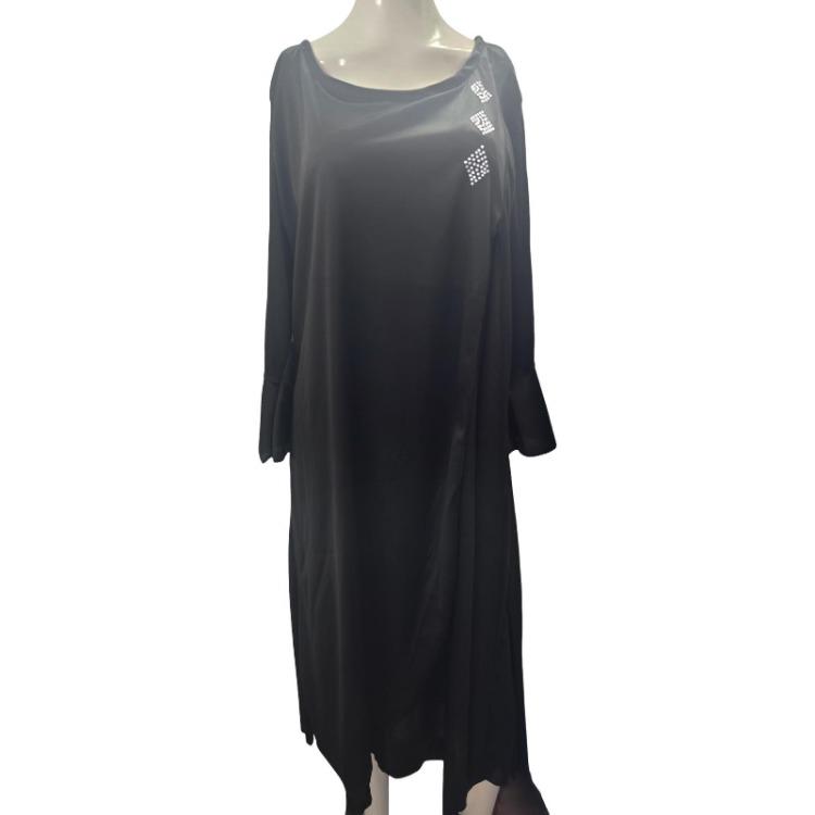 Plus Size Midi Dress for Women Office Daily Wear Fall Spring Parties A Line Layerd Hem Three Quarter Sleeves Round Neck Mid Calf Length