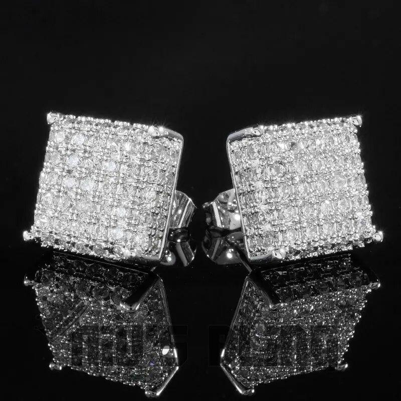 Big Cushion Square Full Micro Paved Mixed Cut Cubic Zirconia Piercing Stud Earrings Silver Tone Hip Hop Punk Trendy Accessories