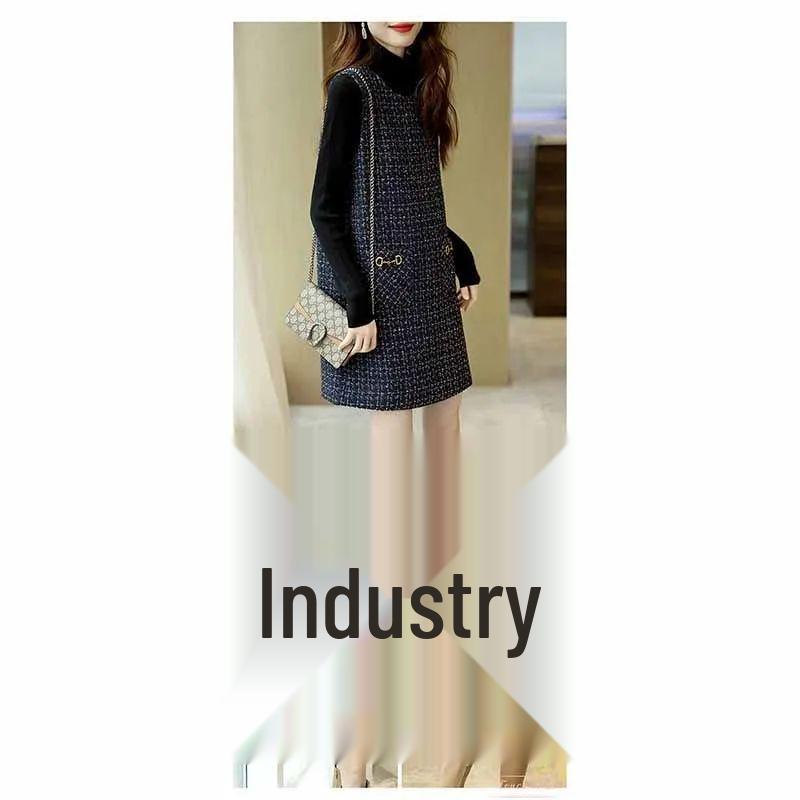 Elegante Vestido Colete de Tweed Francês - Gola Redonda, Design Emagrecedor, Estilo Ligeiramente Perfumado para Primavera e Outono