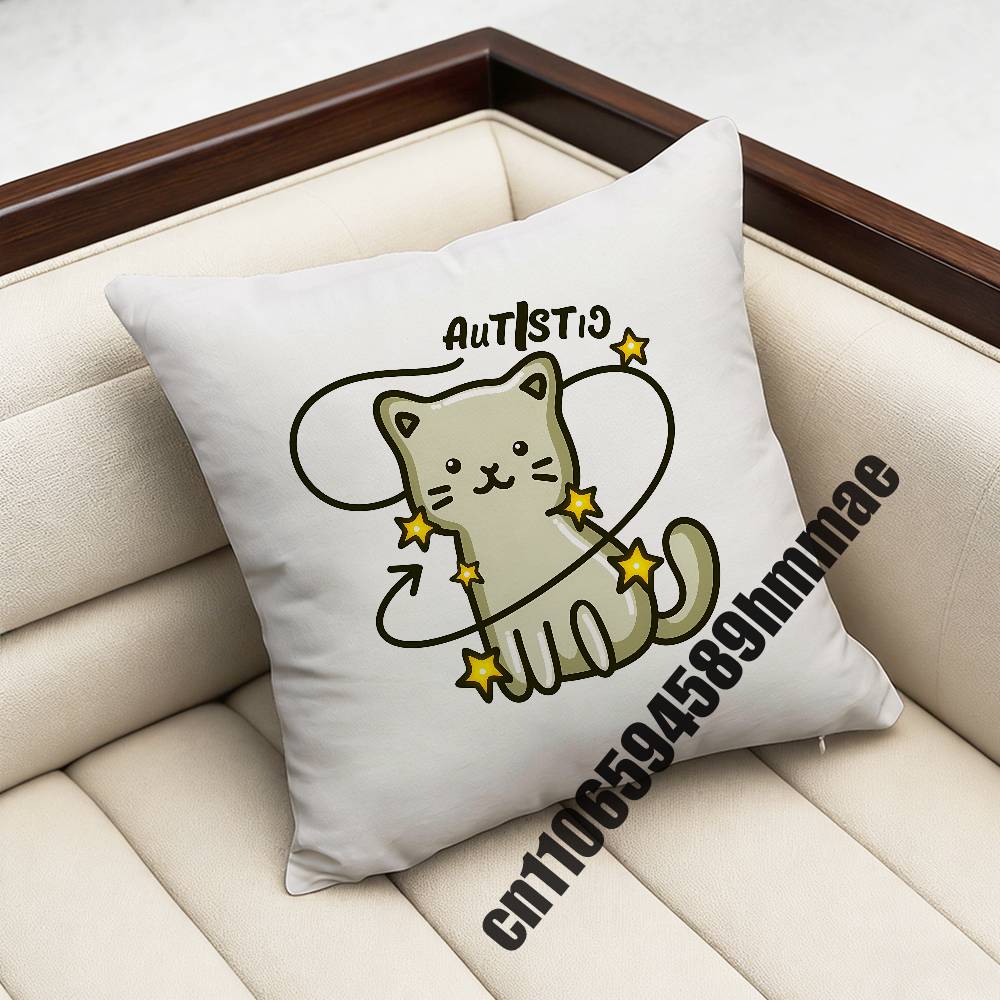 For Autistic Cat Autism Puzzle Throw Pillow Case Sham Xcm Xcm Square Car Pillowcase Pad Cushion Cover