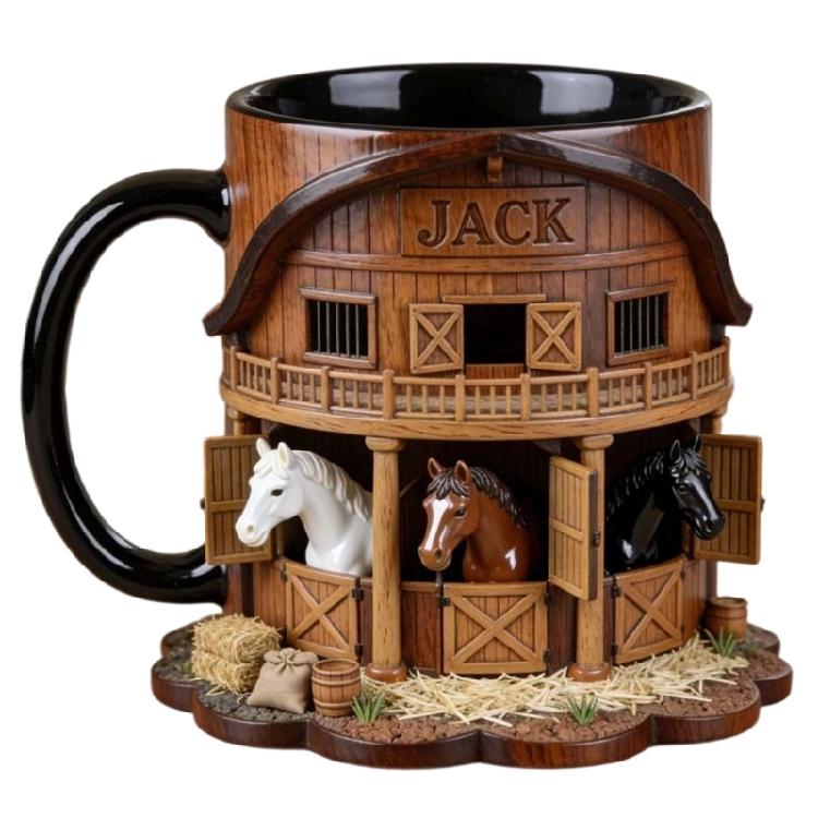 

Artistic Equestrian Theme Drinking Cup Ceramic Coffee Mug With Flat 2D Print Horse Stable Pattern For Daily Use 15oz
