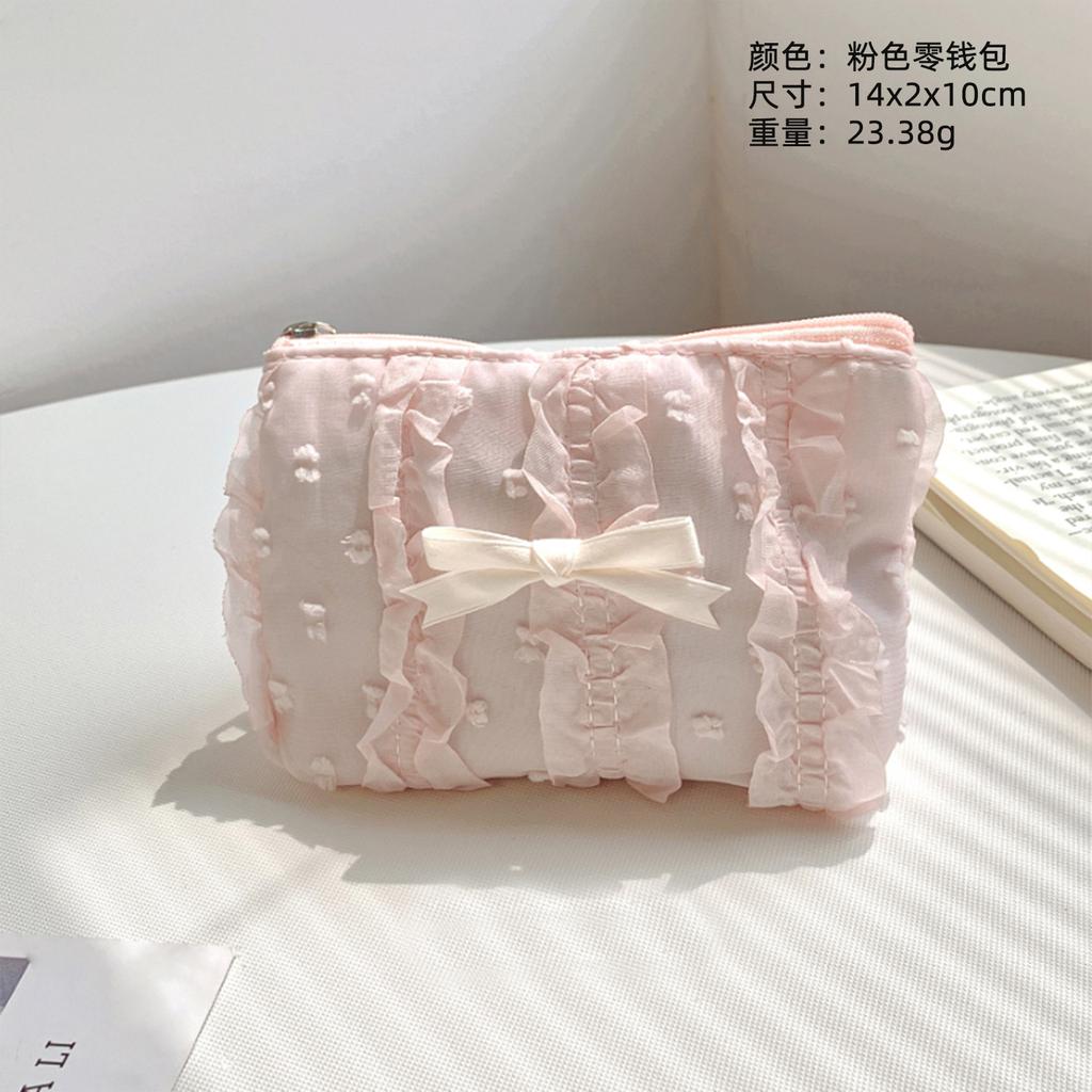 Small Lace Bow Coin Purse Portable Cosmetic Storage Bag Women‘s Wallet Key Makeup Lipstick Pouch Headphone Organizer Clutch Bags