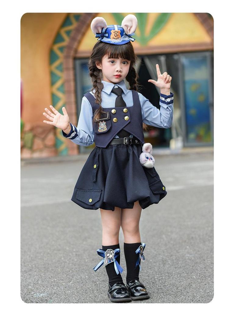 Zootopia Rabbit Police Officer Girl's Cosplay Outfit: Vest & Bloomers Set for Spring/Autumn
