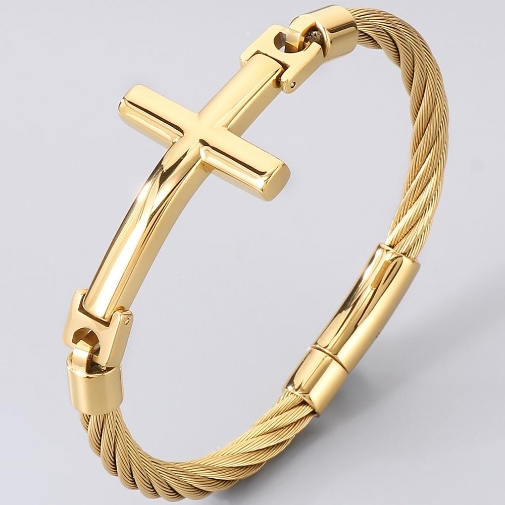 Bracciale a Croce per Uomini Adolescenti Catena a Maglie in Acciaio Inossidabile Braccialetto Larghezza 6MM Cristiano Religioso Gesù Confermazione Gioielli Regali