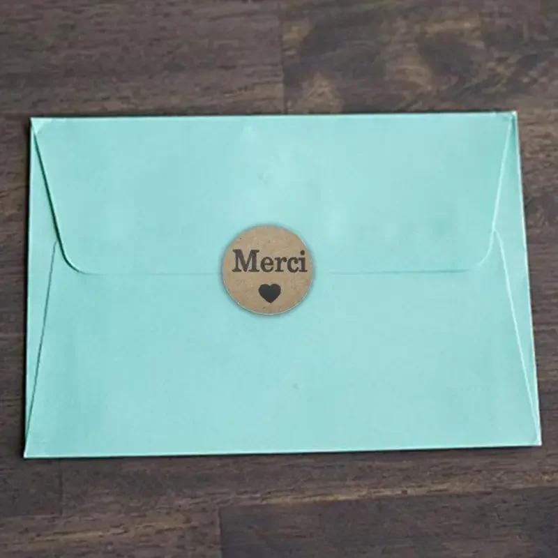 500Pcs French Thank You Stickers Merci Kraft Paper Stickers DIY Envelope Gift Packaging Sealed Sticker Baking Decoration