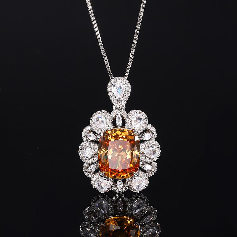 New Women's Design Flower Colored Zircon Micro Inlaid Pendant Set Simple Party Festival Gift