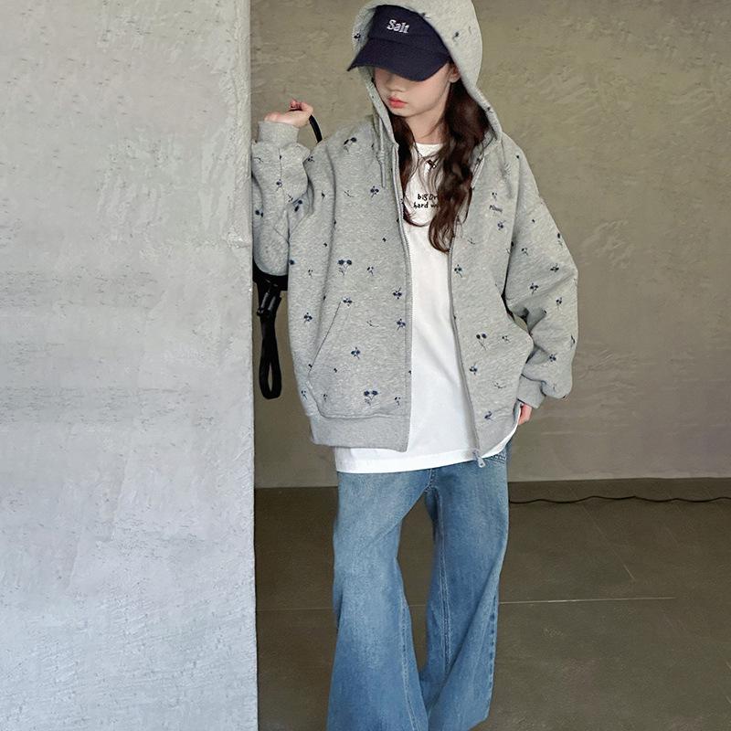 Модна толстовка з капюшоном для дівчаток на весну/осінь 2025 - Принт по всій поверхні для дітей середнього та старшого шкільного віку