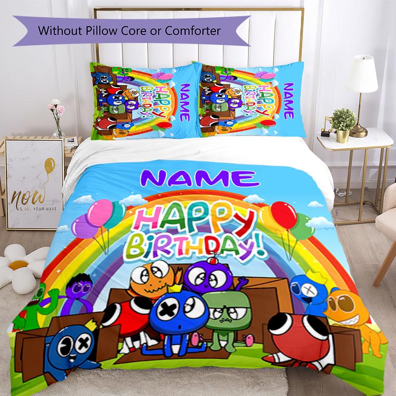 Set Biancheria da Letto 3 Pezzi Nome Personalizzato Rainbow Friends Copripiumino Chiusura Include 1 Copripiumino & 2 Federe per Tutte le Stagioni Decorazione Camera da Letto