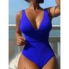Ribbed Knit Deep V One Piece Swimsuit Tummy Control High Cut Bathing Suit