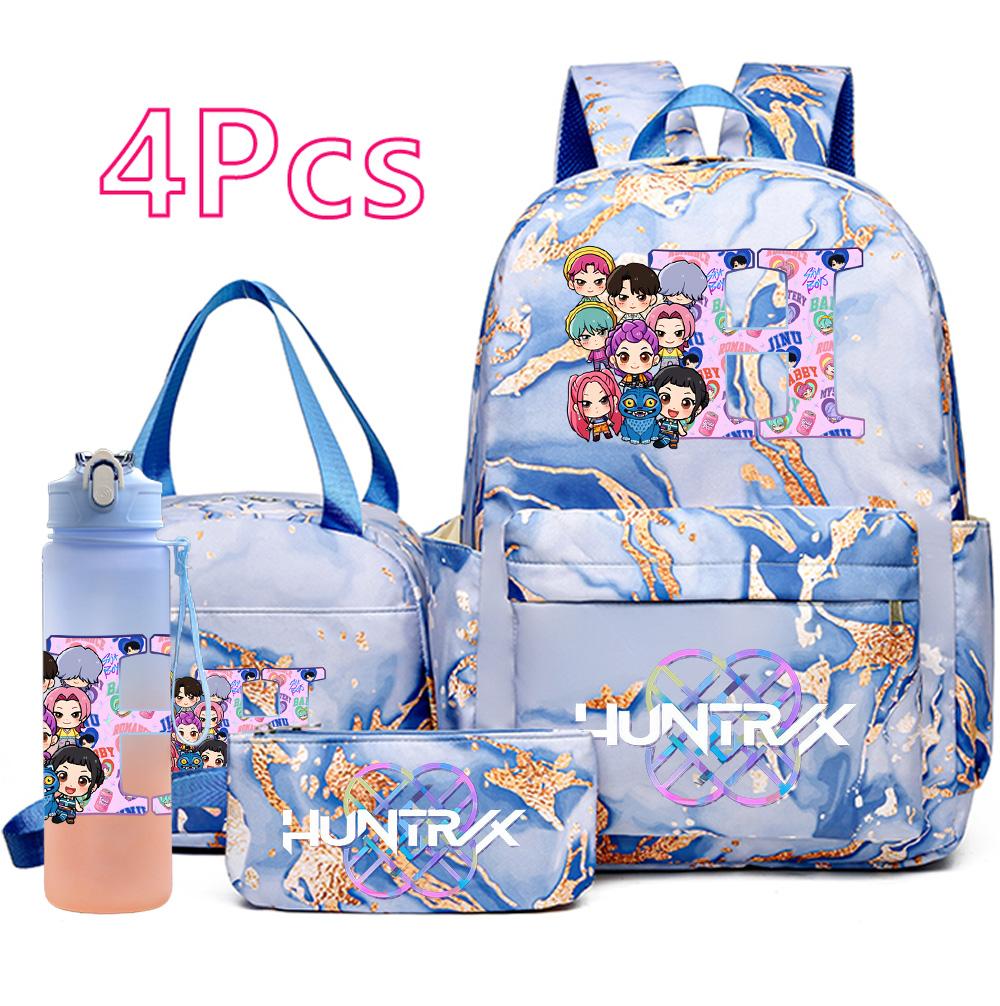 4Pcs/set K-Pop Printed Backpack Handbag Pencil Case 750Ml Water Bottler for Teenager Boy Girl Schoolbag Student Kid Gift Large Capacity Bookbag