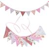 Pink Pastoral Floral Cotton Bunting: Children's Party or Wedding Decoration Hanging Flag